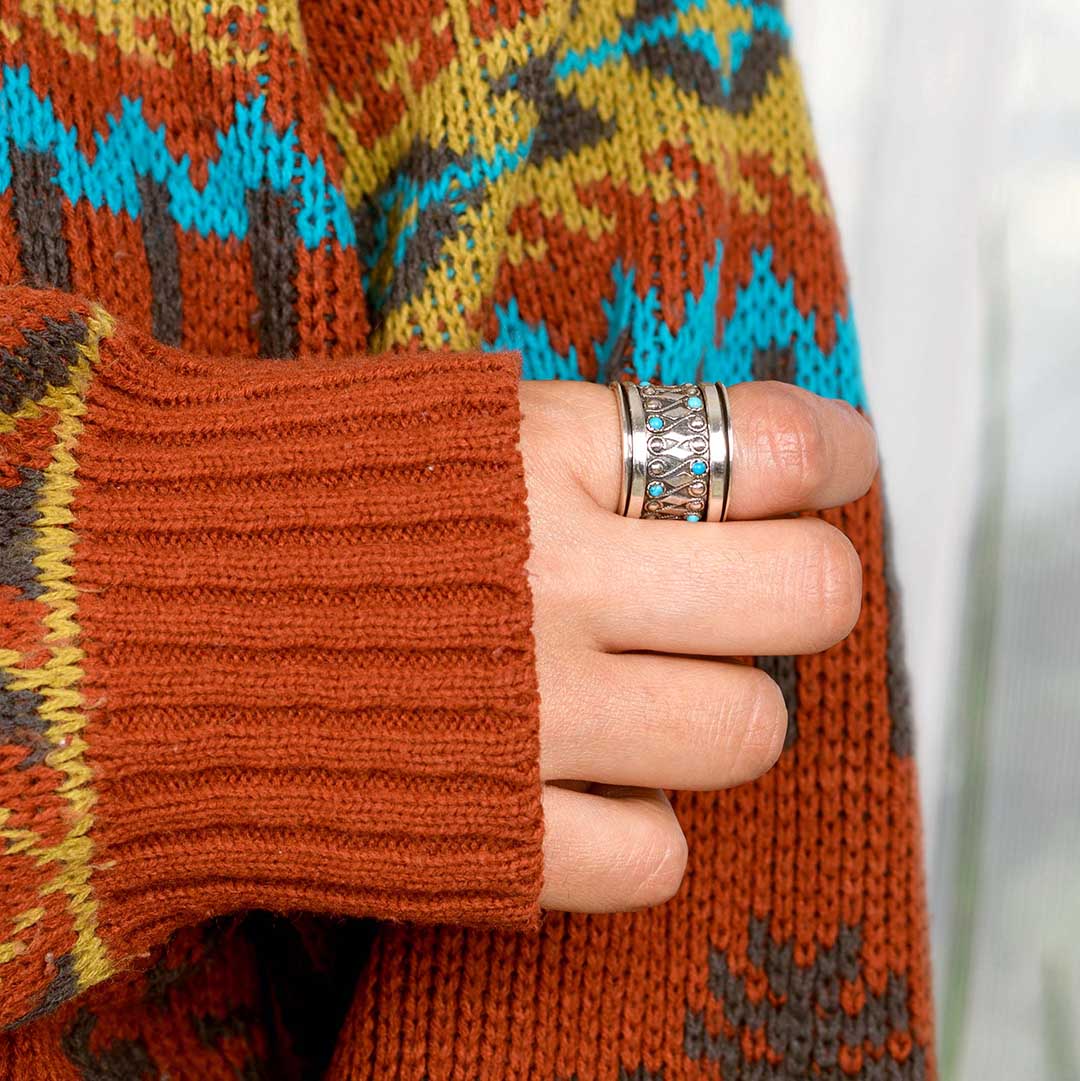 Boho Turquoise Fidget Ring Sterling Silver