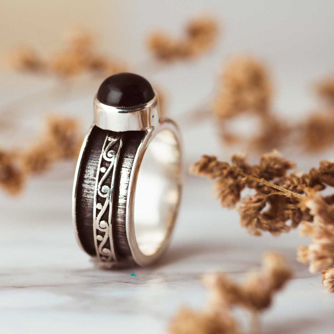 Black Onyx Fidget Ring Sterling Silver