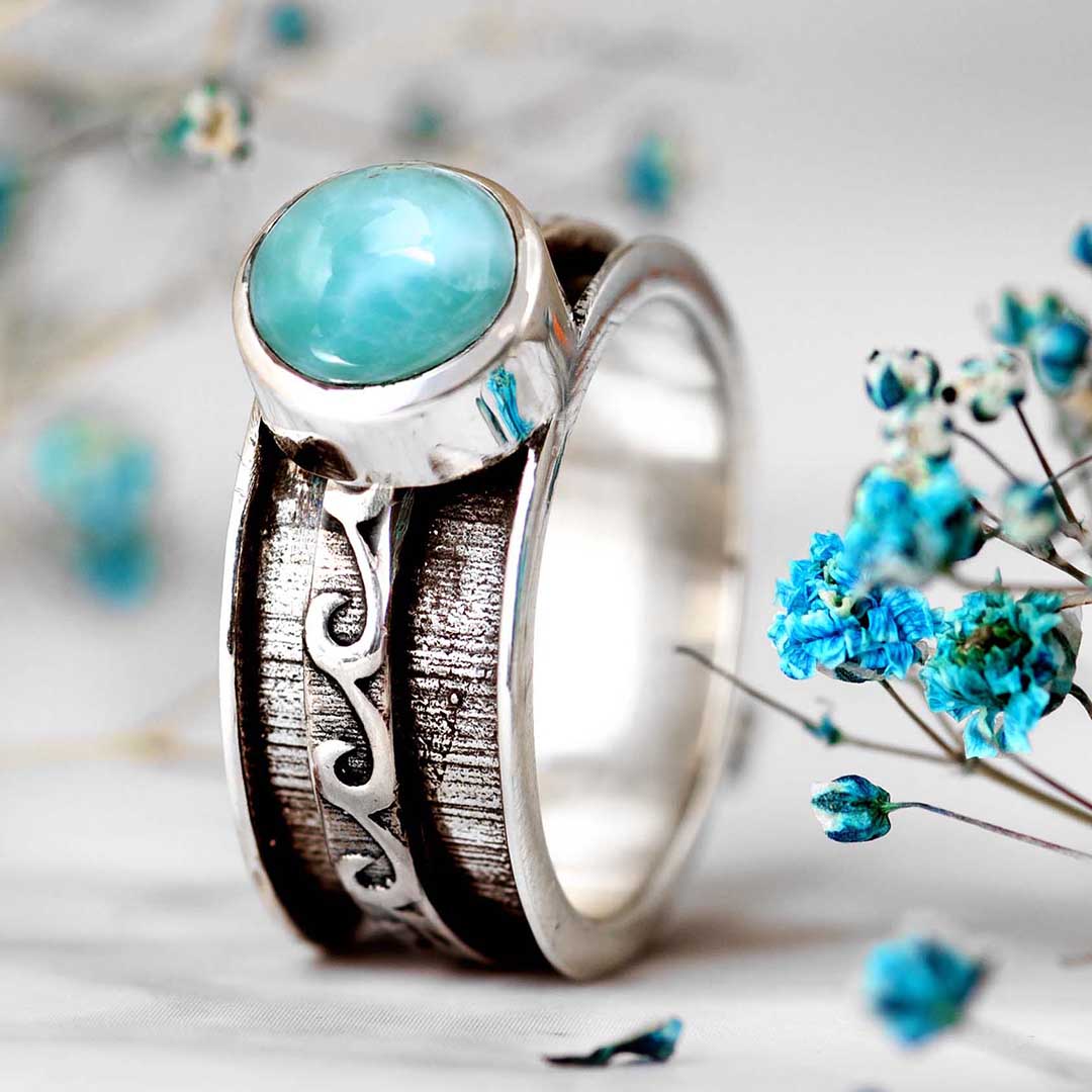 Larimar Waves Fidget Ring