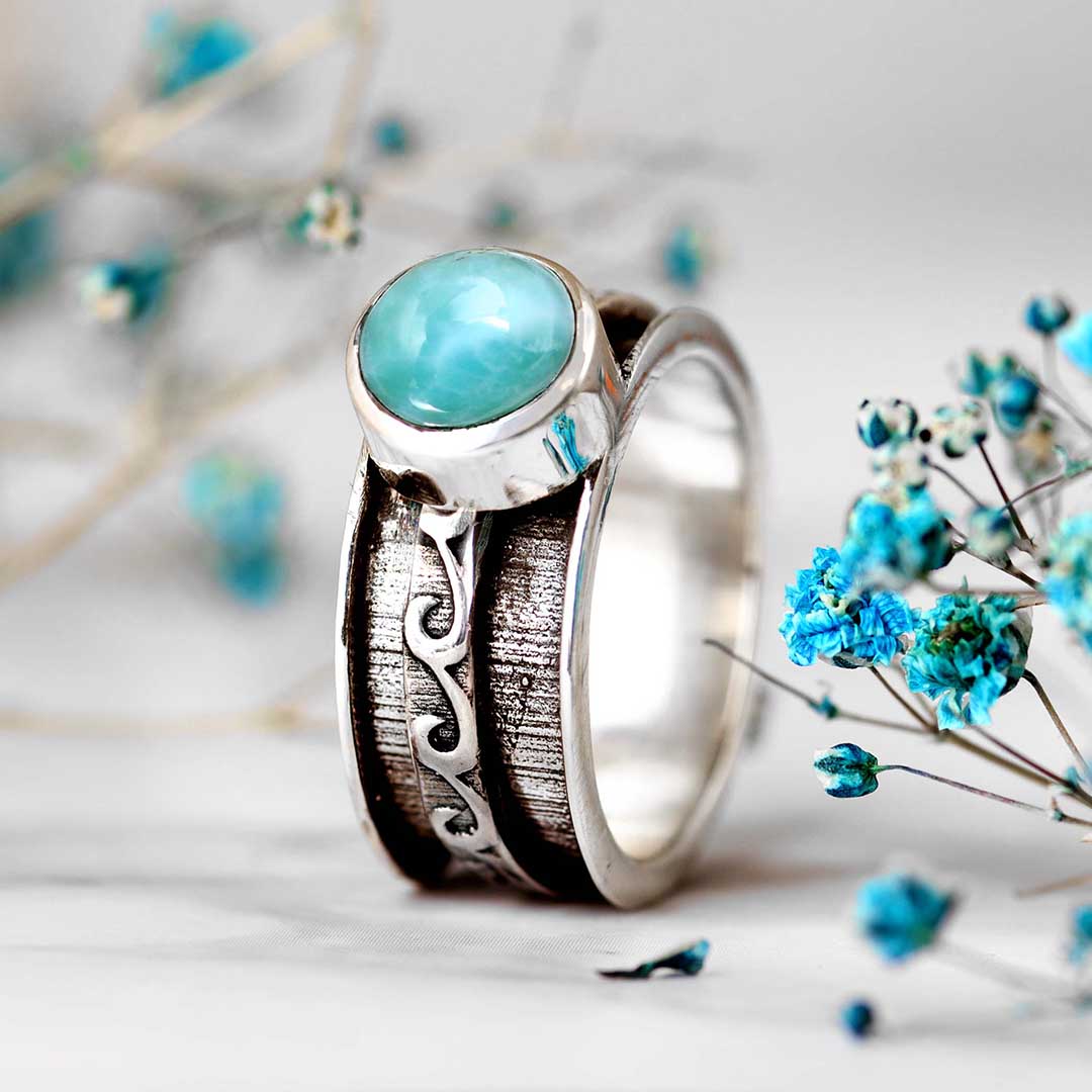 Larimar Waves Fidget Ring