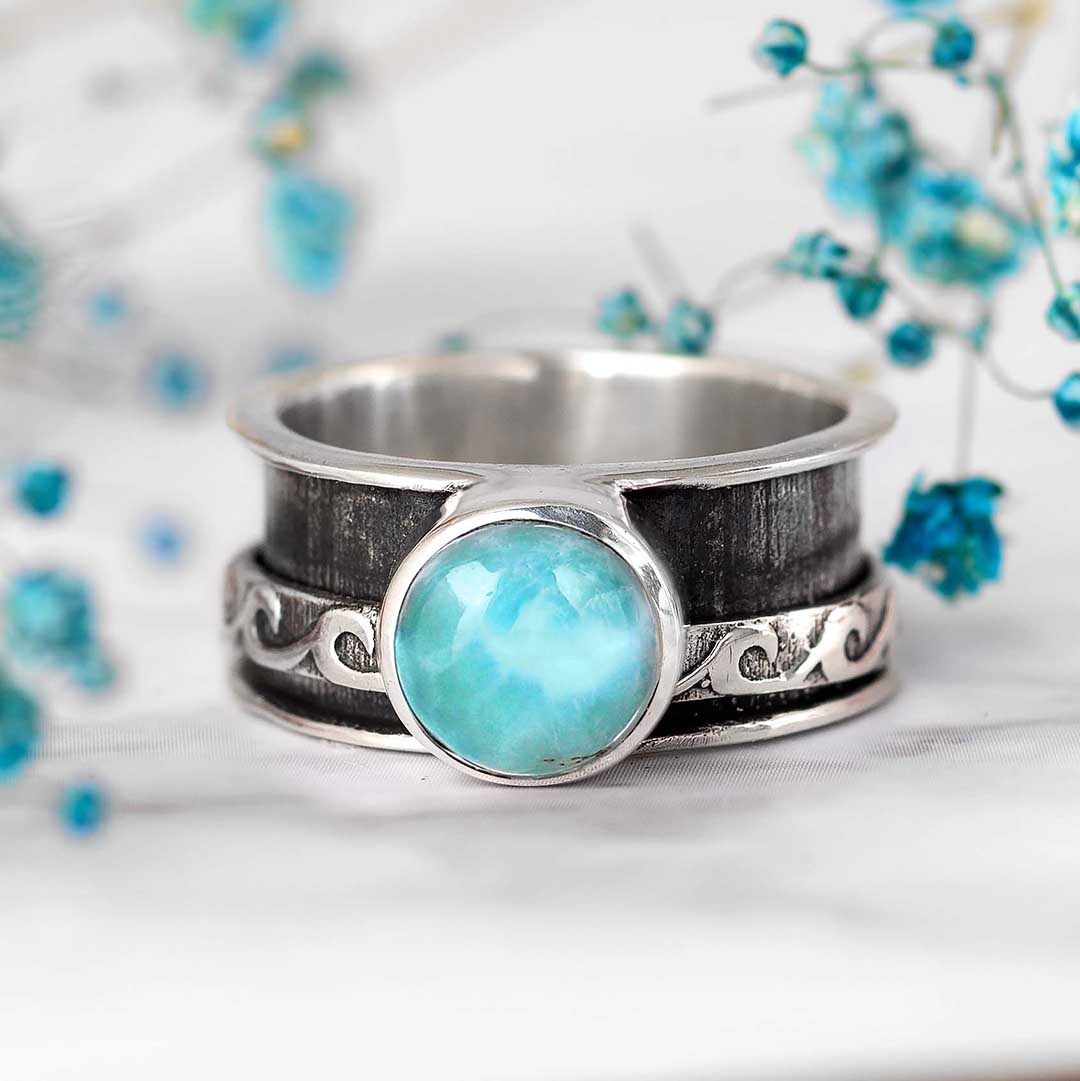 Larimar Waves Fidget Ring