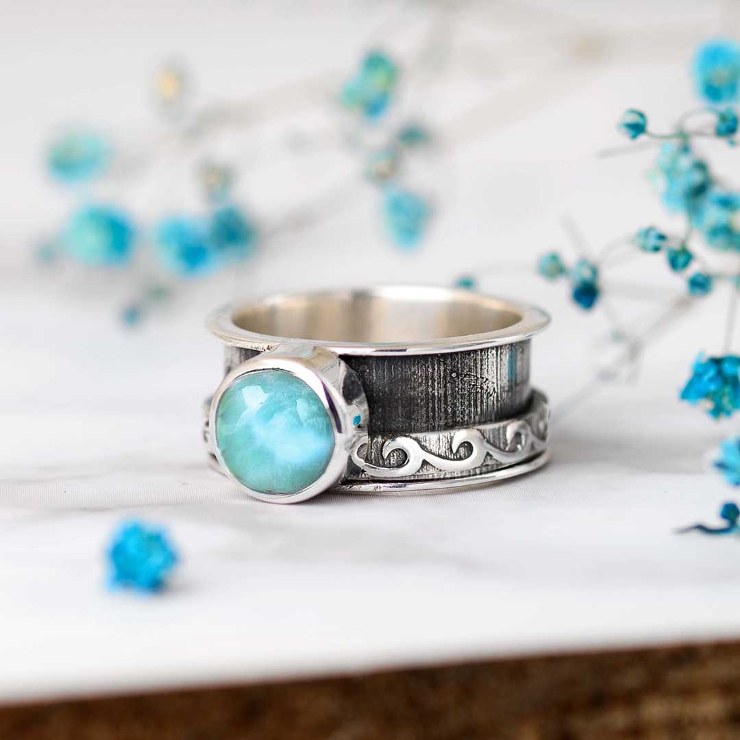 Larimar Waves Fidget Ring