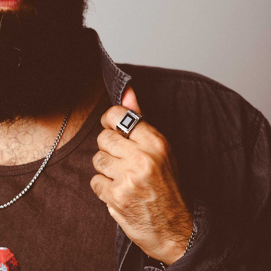 Black Onyx Signet Ring for Men Sterling Silver