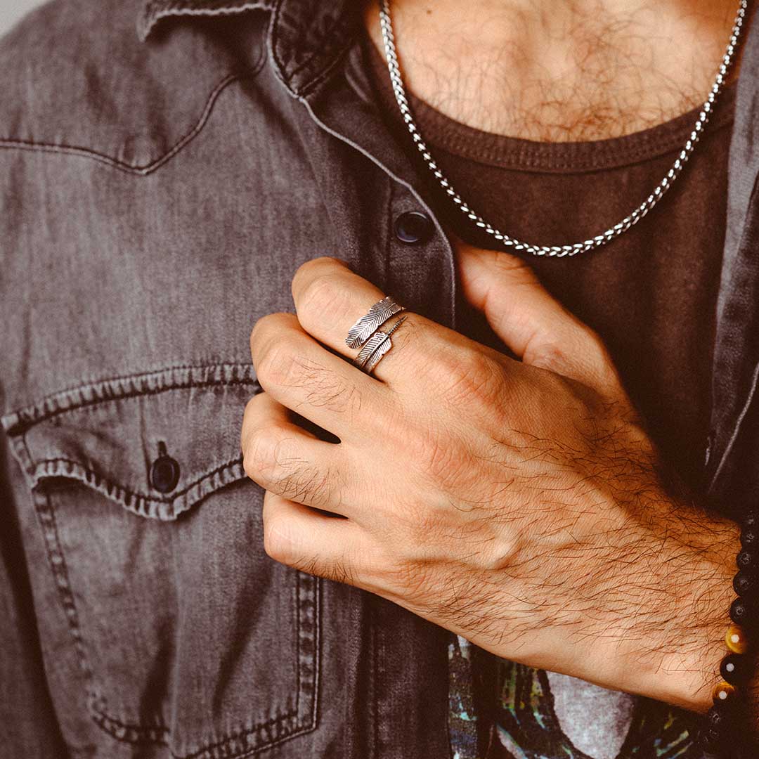 Feather Ring for Men Sterling Silver