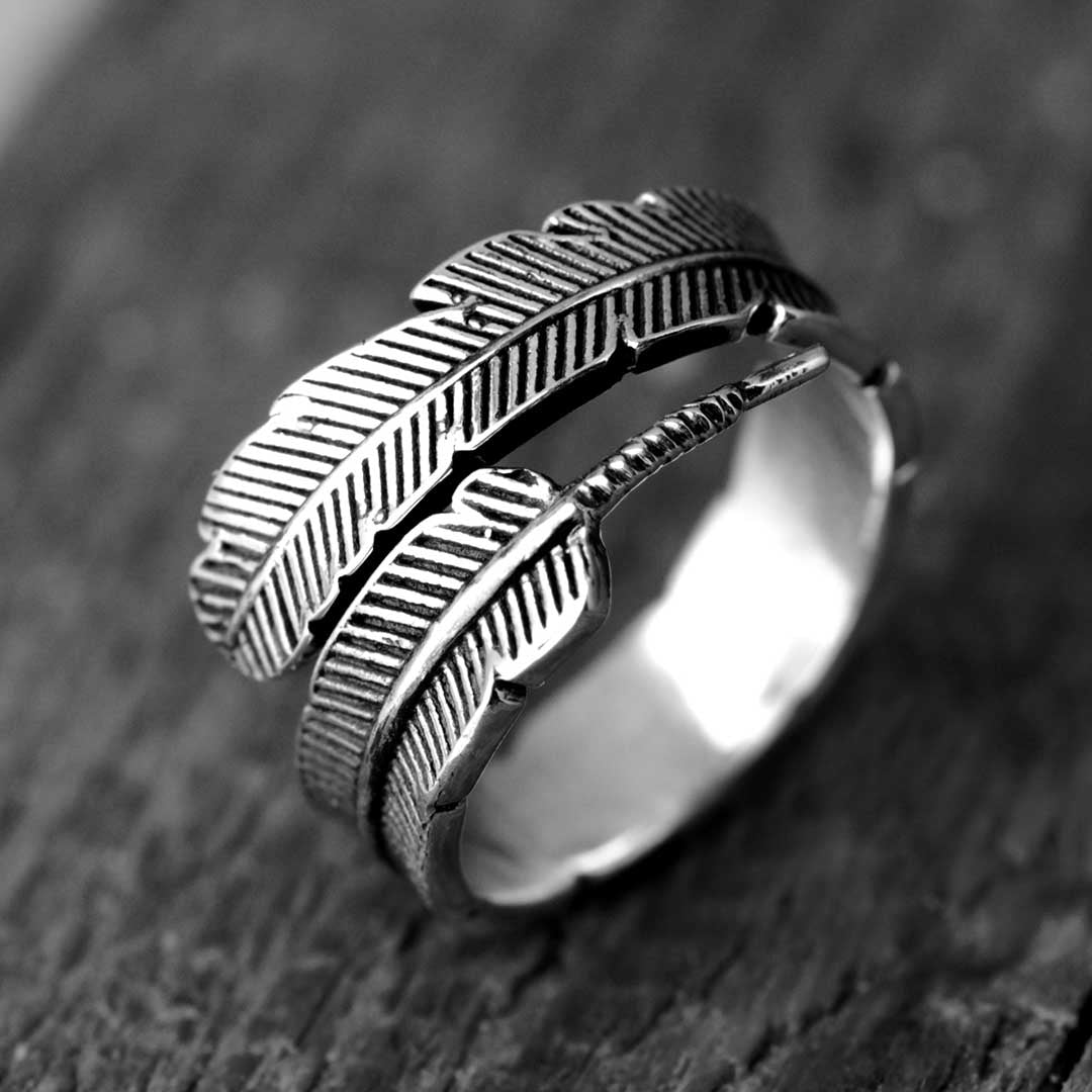 Feather Ring for Men Sterling Silver