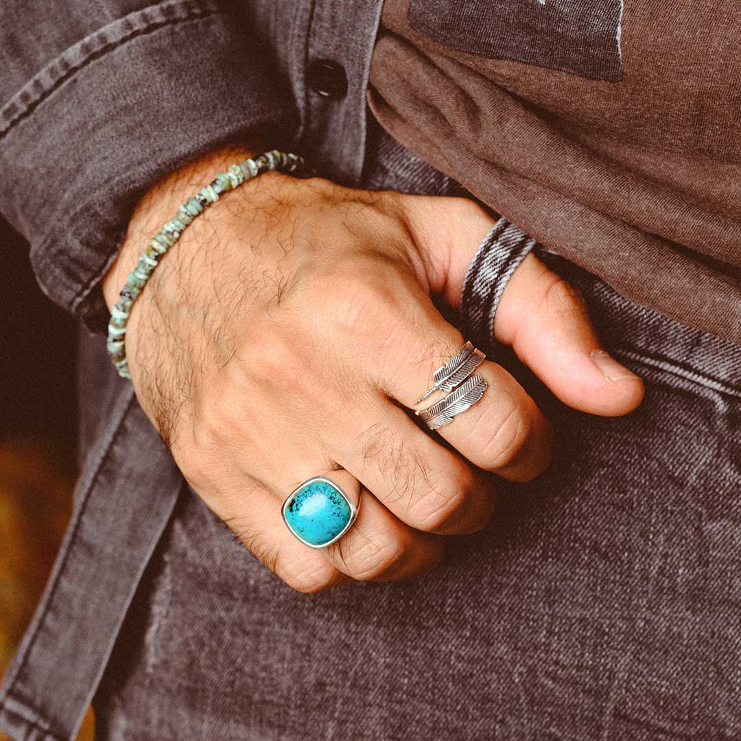 Feather Ring for Men Sterling Silver