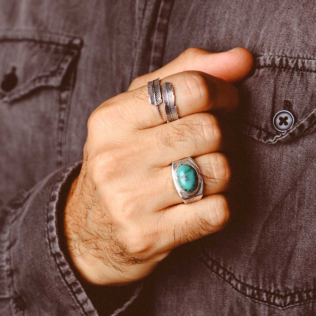 Feather Ring for Men Sterling Silver