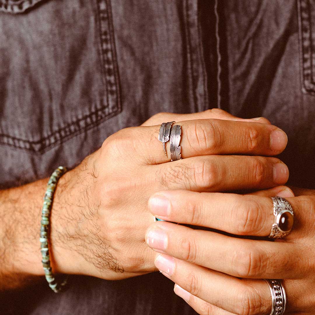 Feather Ring for Men Sterling Silver