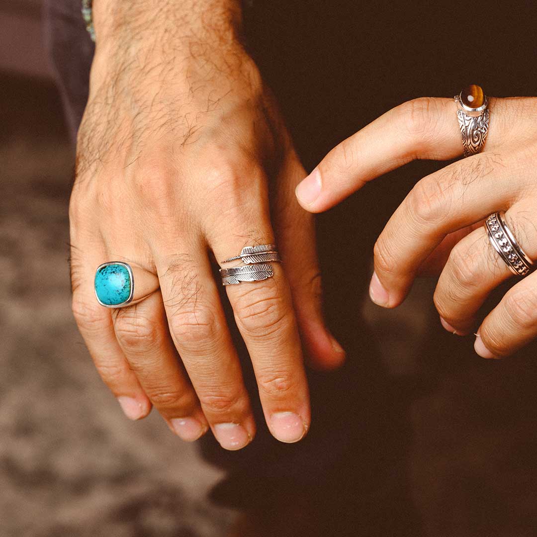 Feather Ring for Men Sterling Silver