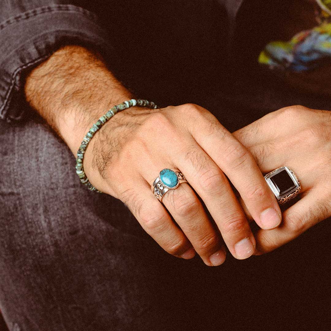 Skulls Turquoise Ring for Men Sterling Silver