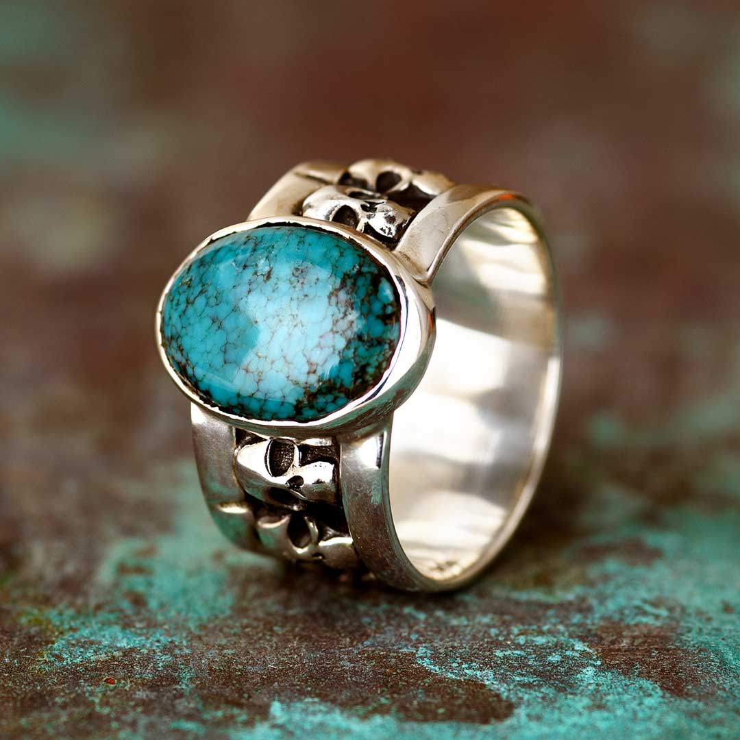 Skulls Turquoise Ring for Men Sterling Silver