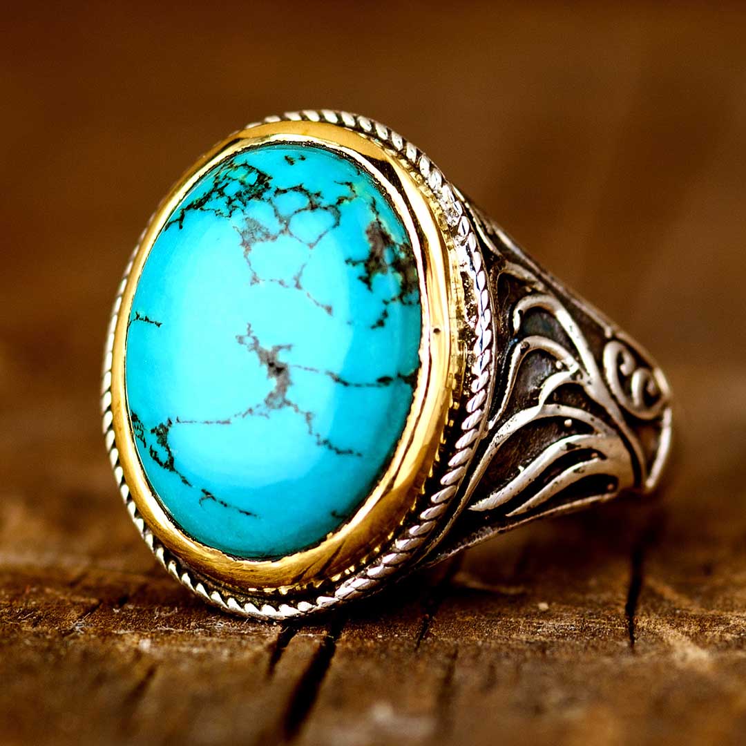 Turquoise Swirls Ring for Men Sterling Silver