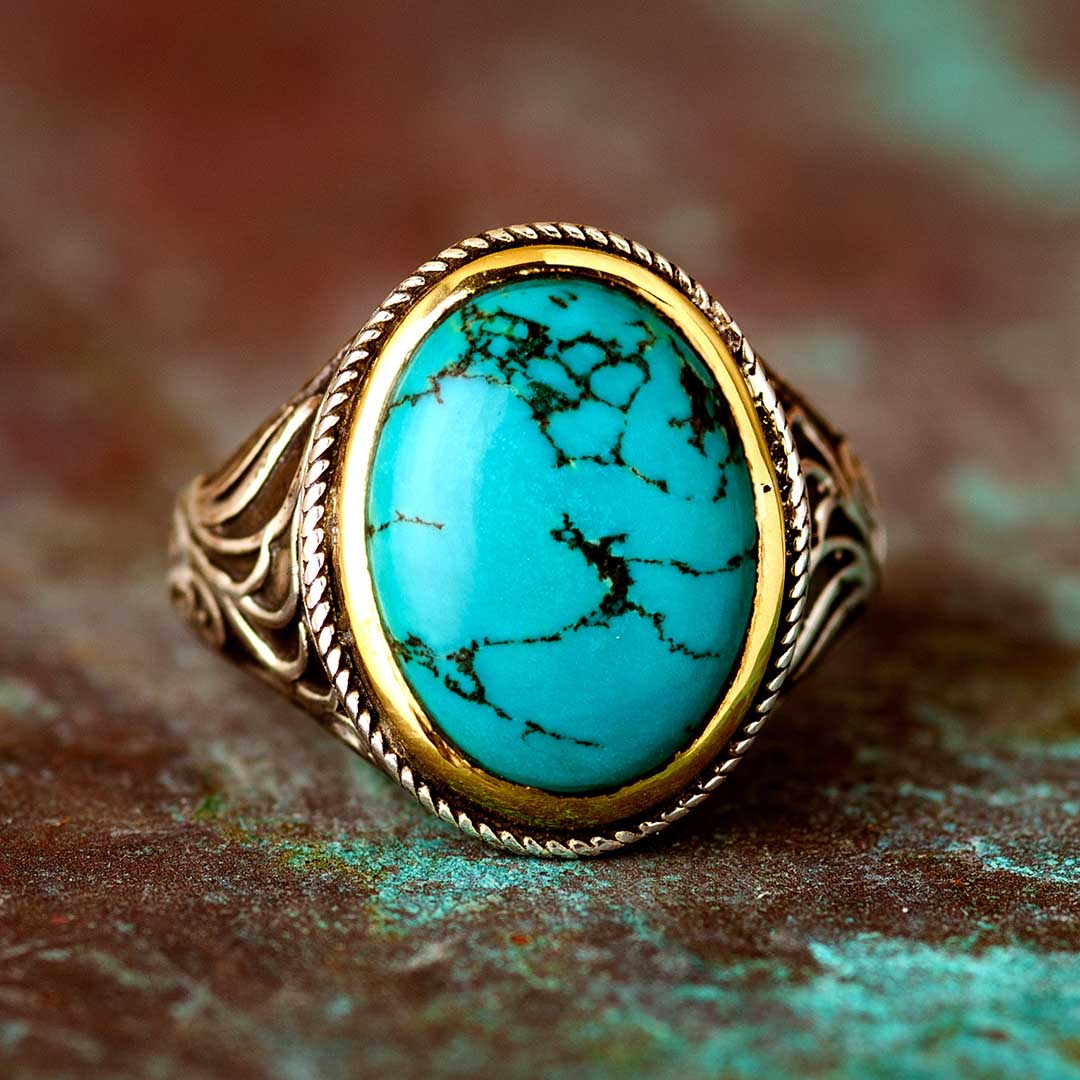 Turquoise Swirls Ring for Men Sterling Silver