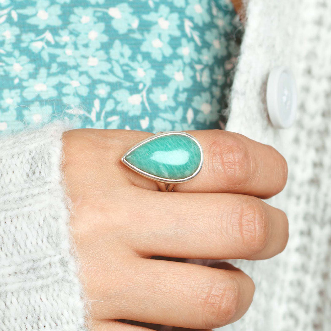 Amazonite Teardrop Ring Sterling Silver