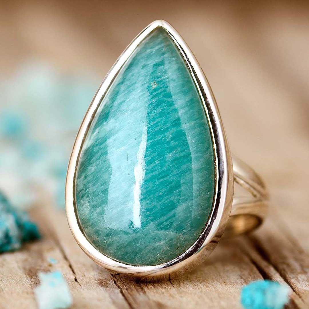 Amazonite Teardrop Ring Sterling Silver