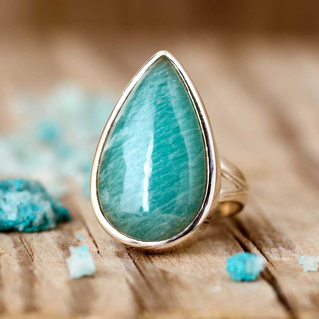 Amazonite Teardrop Ring Sterling Silver