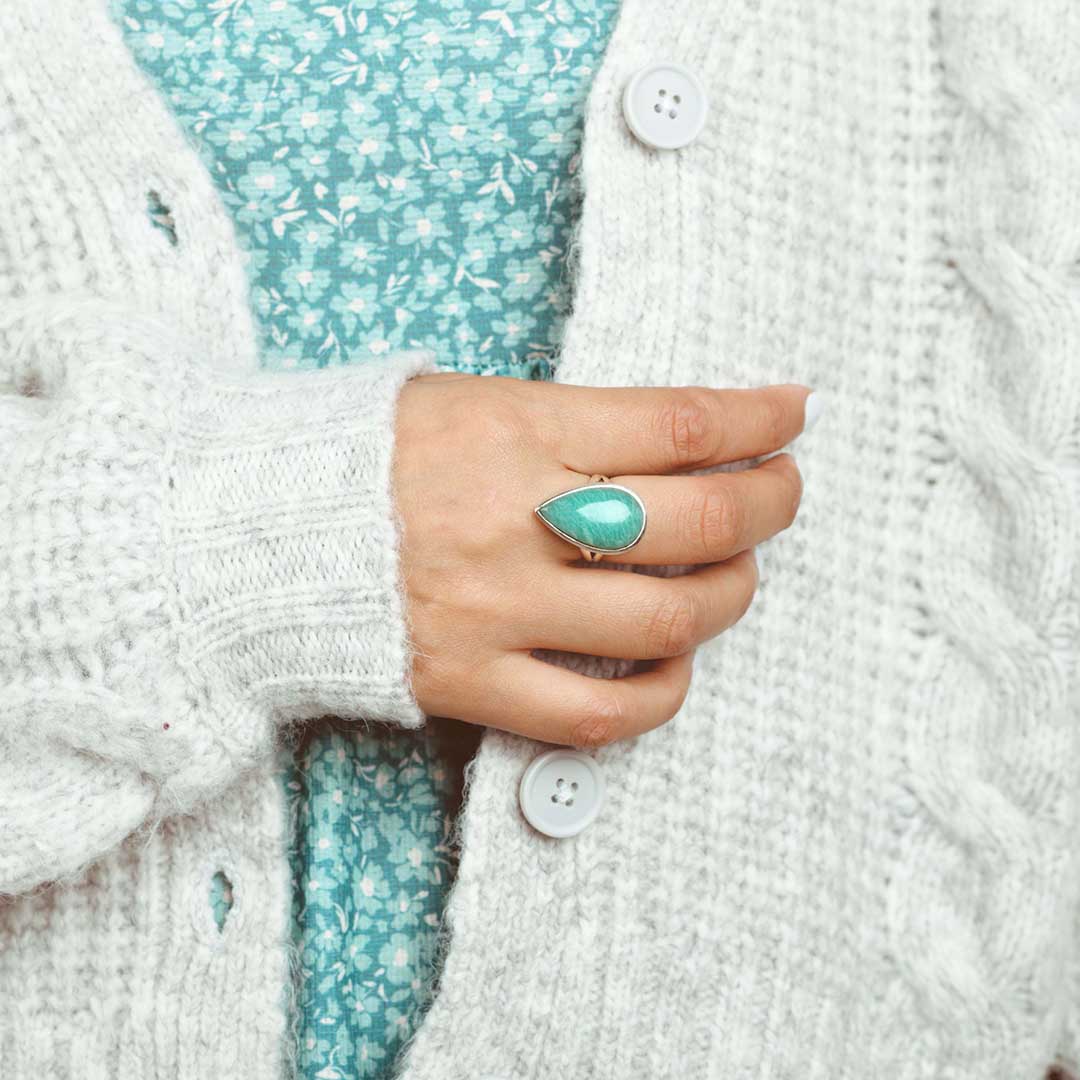 Amazonite Teardrop Ring Sterling Silver