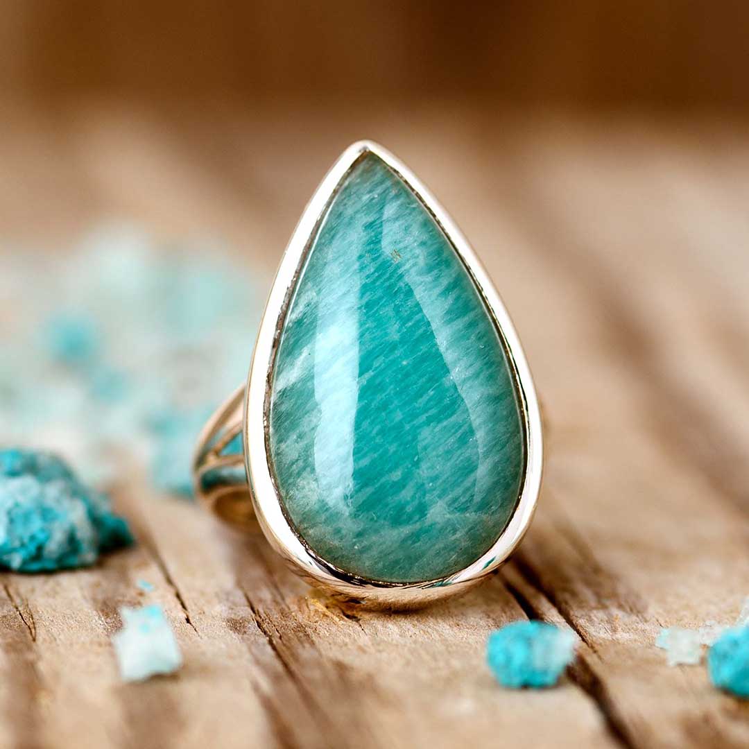 Amazonite Teardrop Ring Sterling Silver