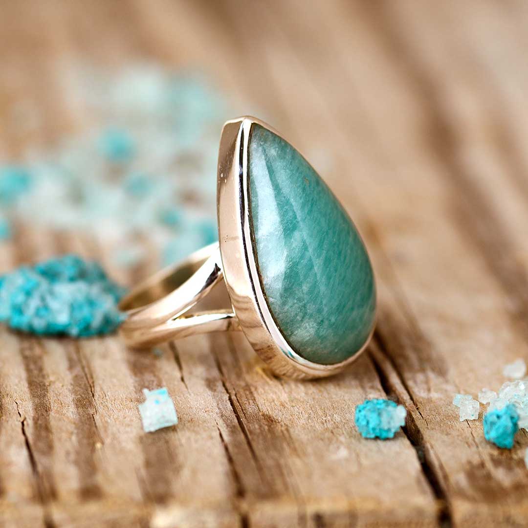 Amazonite Teardrop Ring Sterling Silver