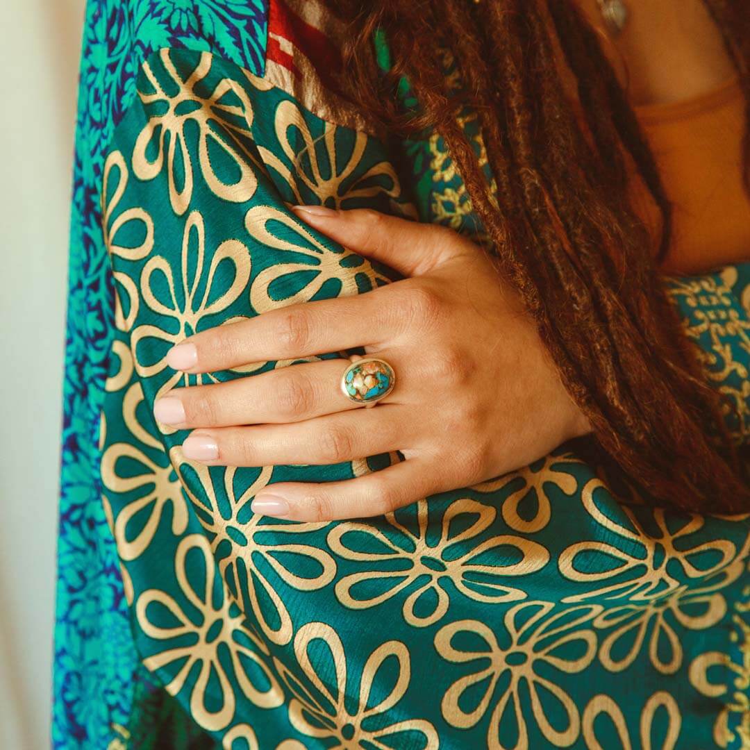 Oyster Copper Turquoise Ring Sterling Silver