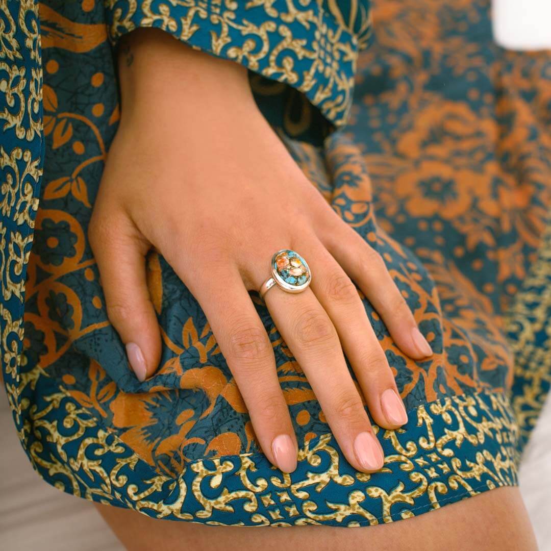 Oyster Copper Turquoise Ring Sterling Silver