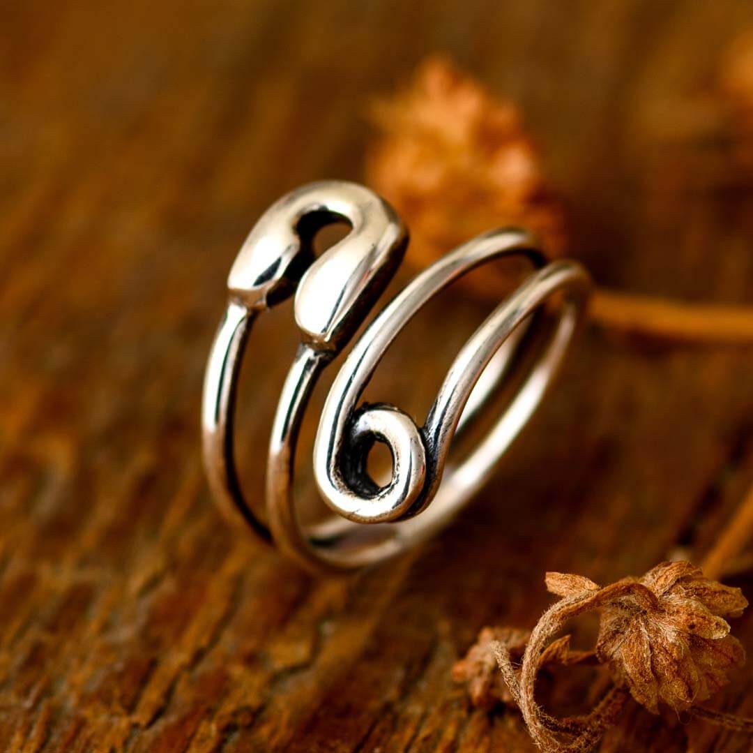 Safety Pin Ring Sterling Silver