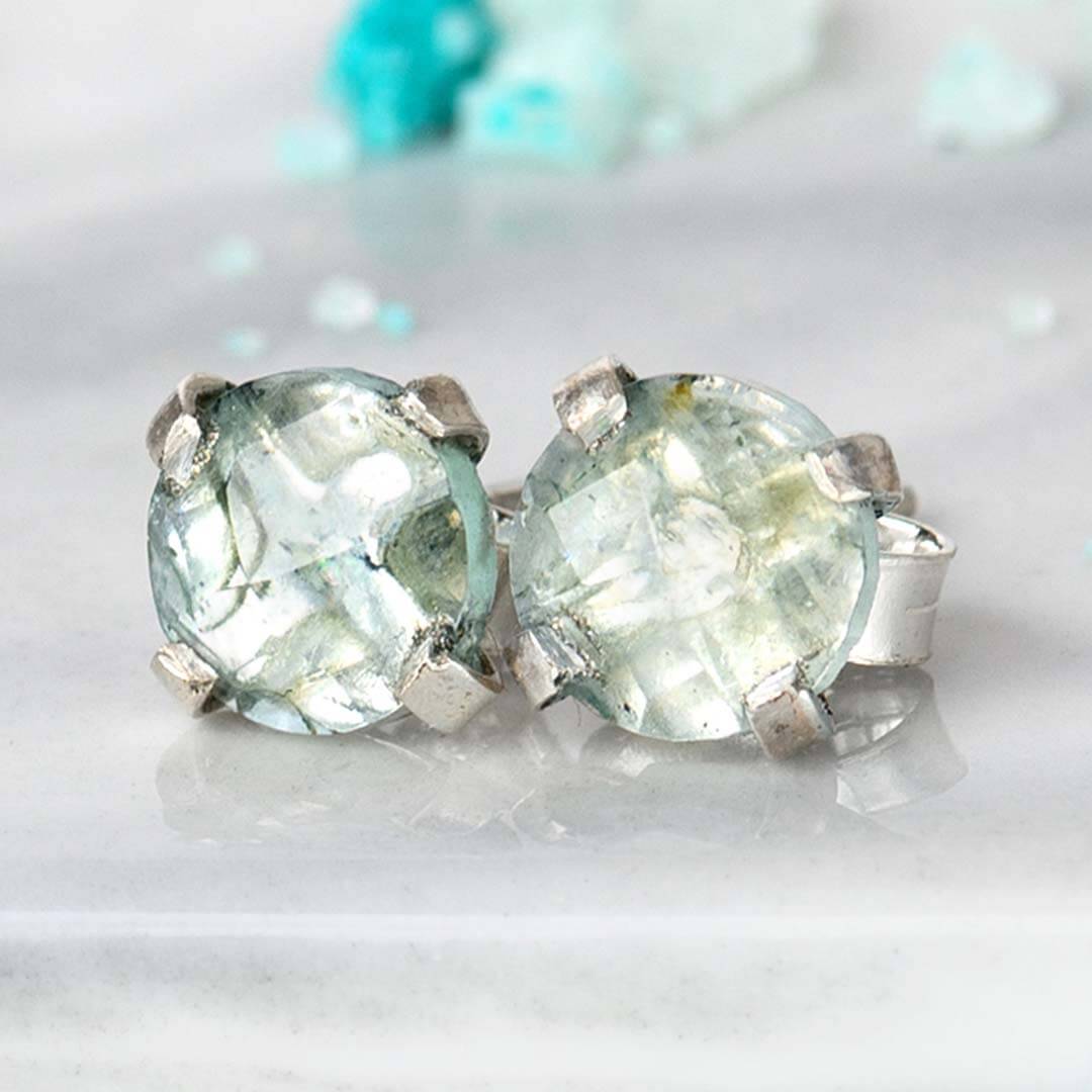 Aquamarine Stud Earrings Sterling Silver