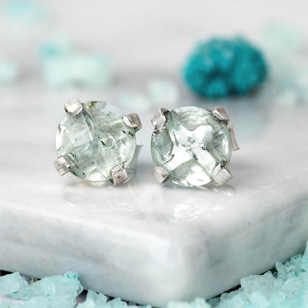 Aquamarine Stud Earrings Sterling Silver