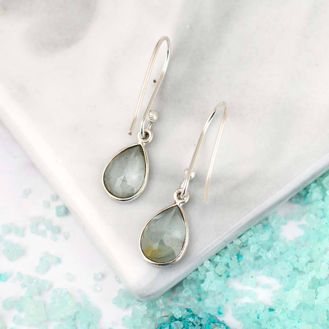 Aquamarine Teardrop Earrings Sterling Silver