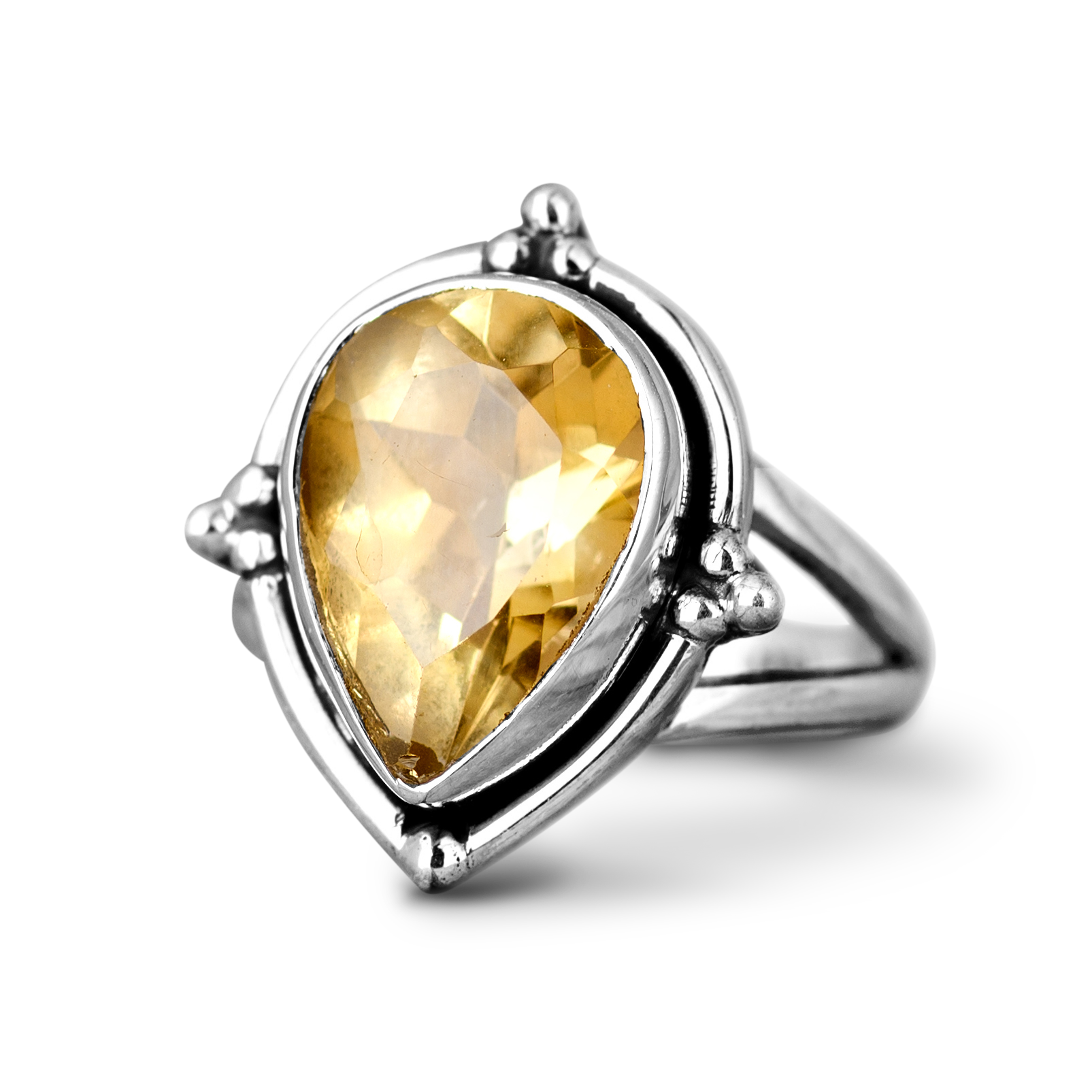 Citrine Teardrop Ring Sterling Silver