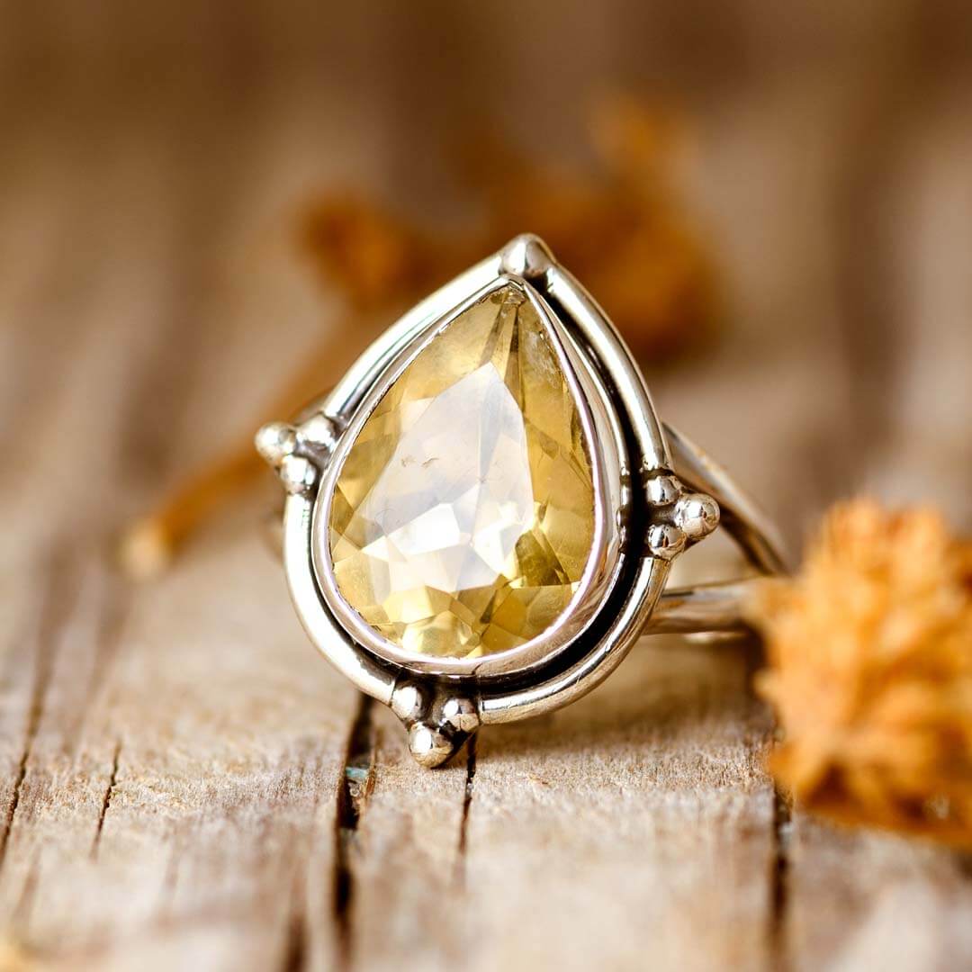 Citrine Teardrop Ring Sterling Silver