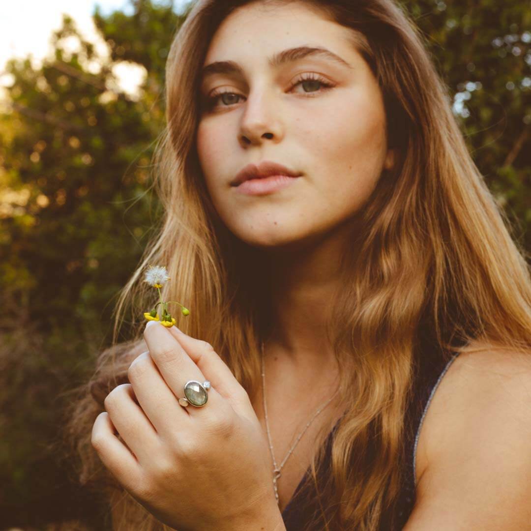 Aquamarine Leaf Ring Sterling Silver