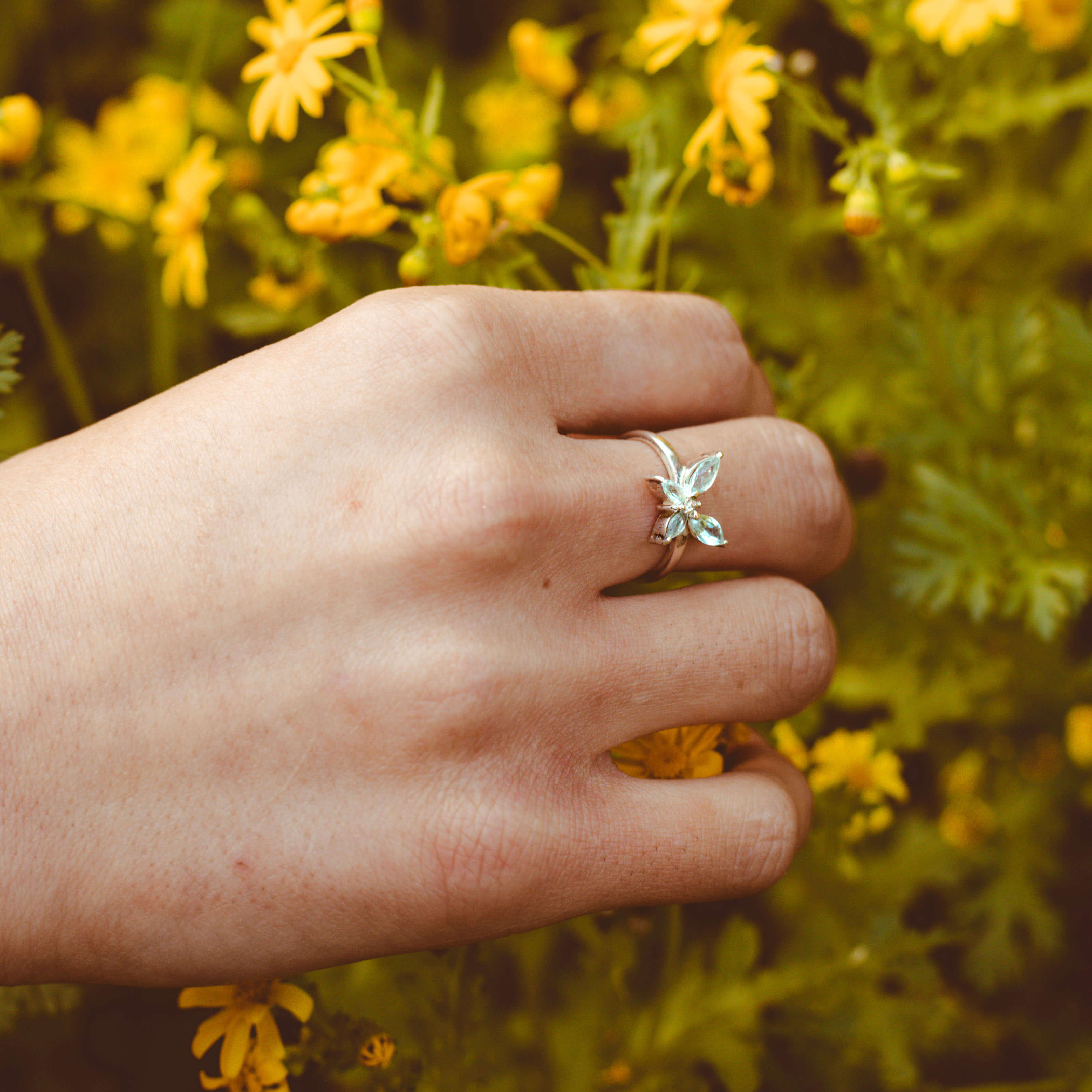 Butterfly Aquamarine Ring Sterling Silver