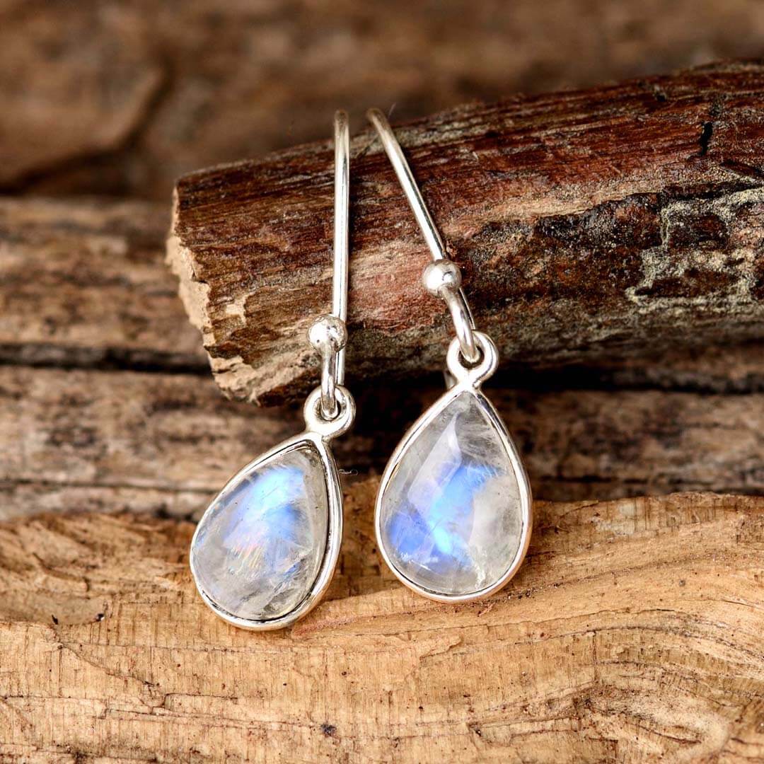 Moonstone Teardrop Earrings Sterling Silver