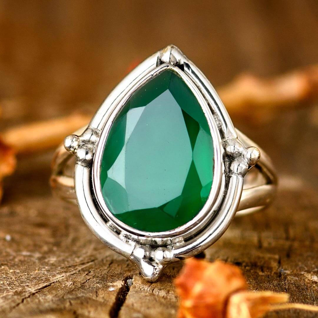 Teardrop Green Onyx Ring