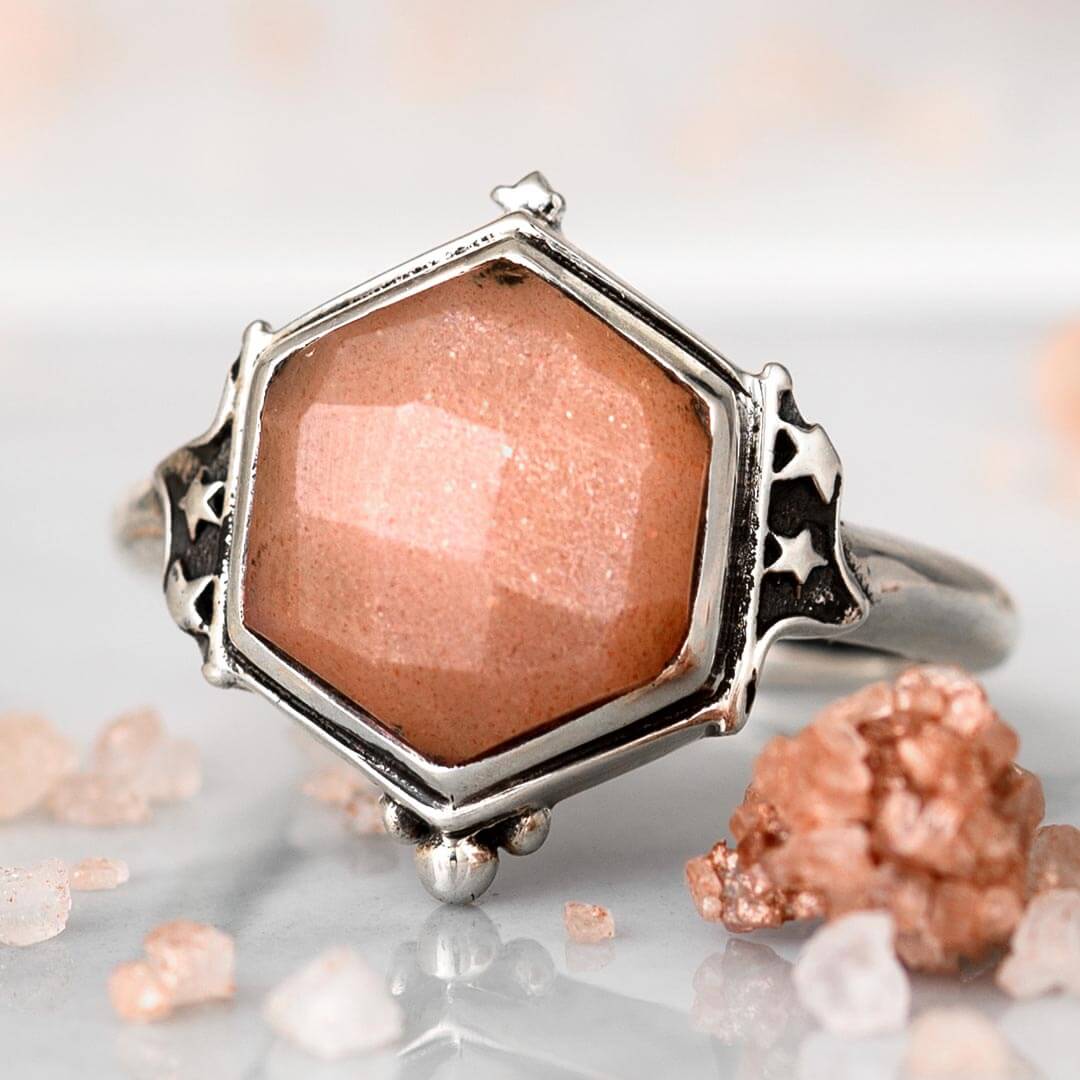 Peach Moonstone Celestial Ring