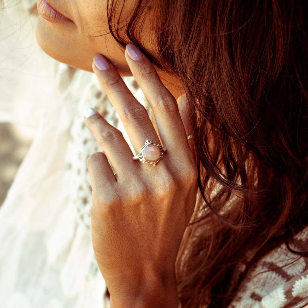 Peach Moonstone Celestial Ring