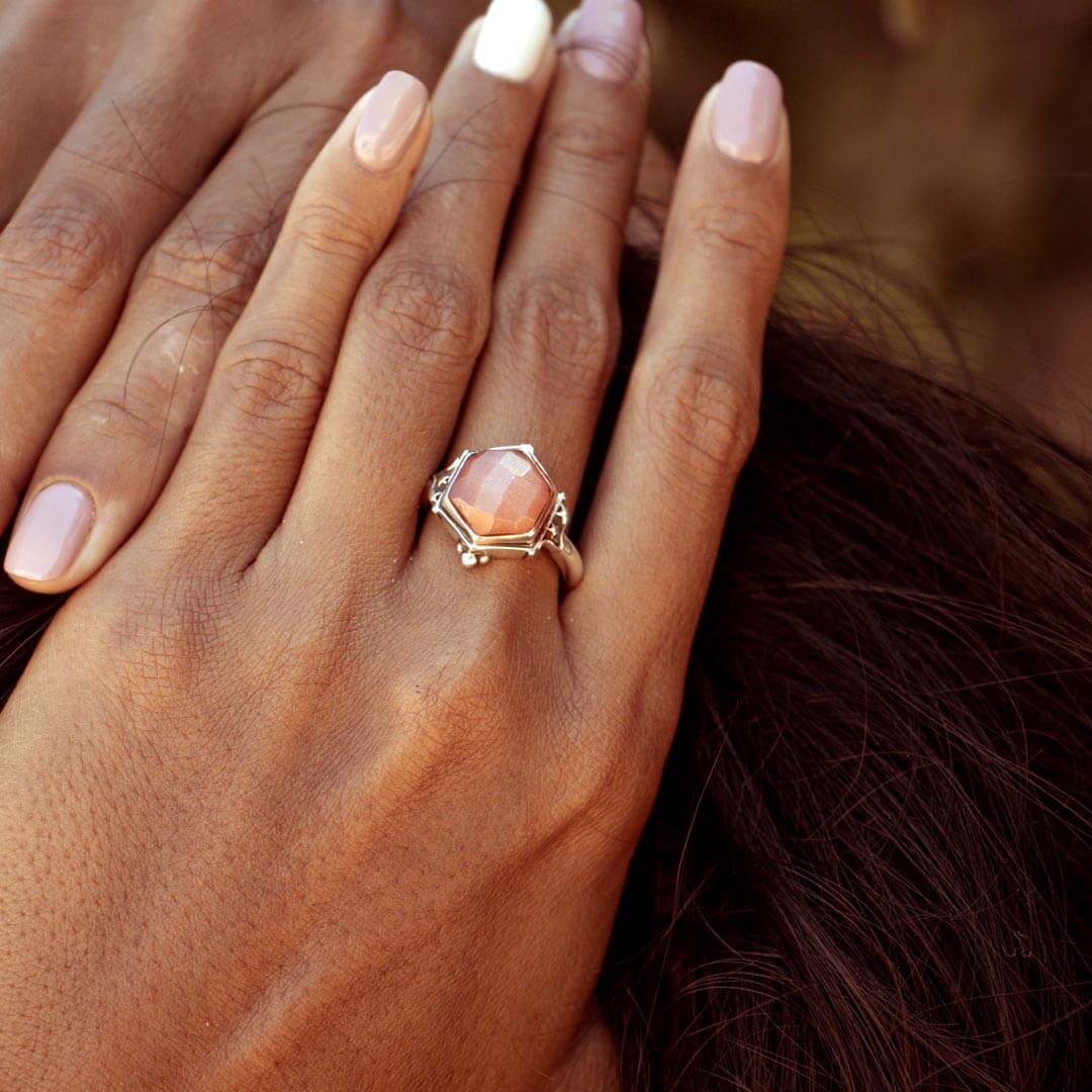 Peach Moonstone Celestial Ring