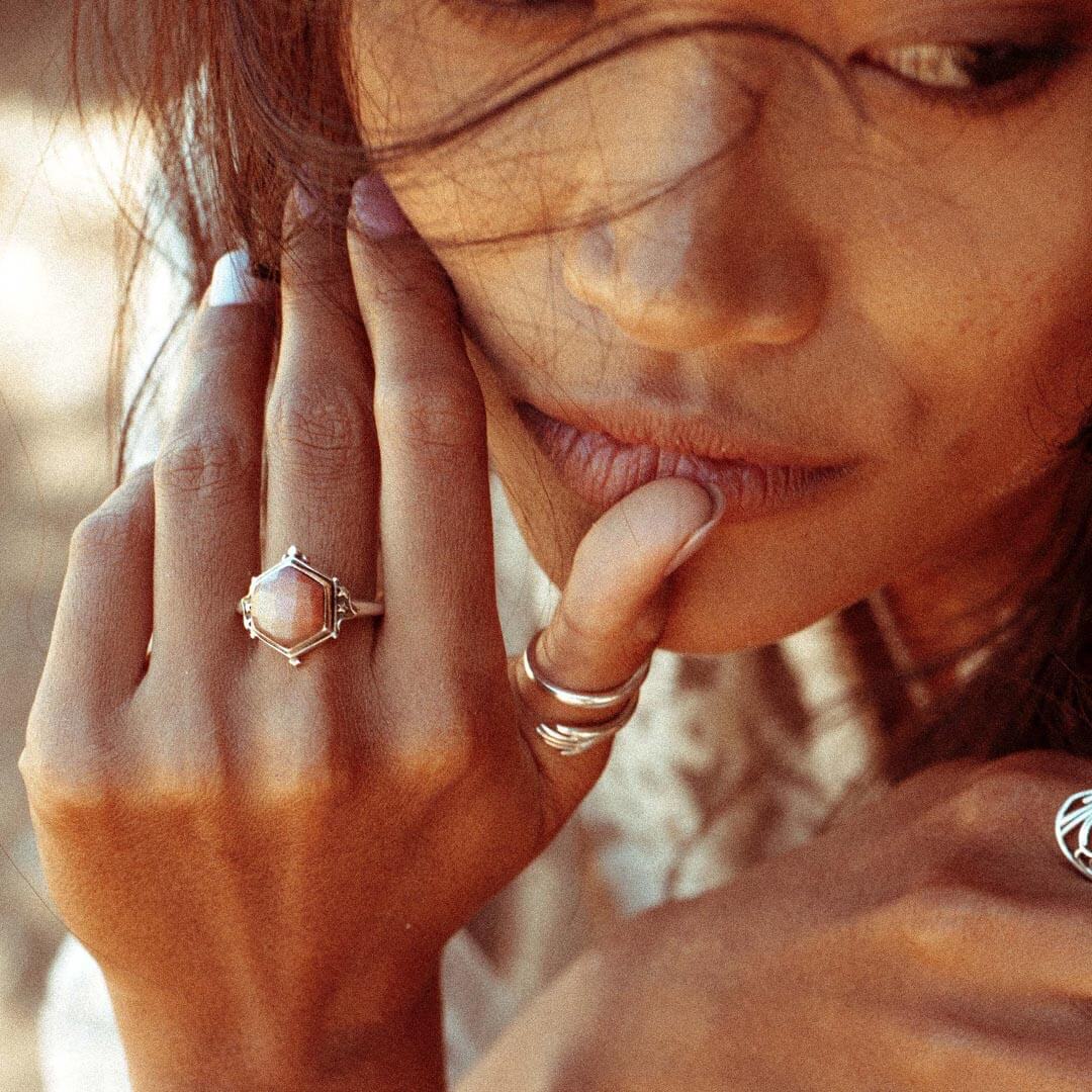 Peach Moonstone Celestial Ring