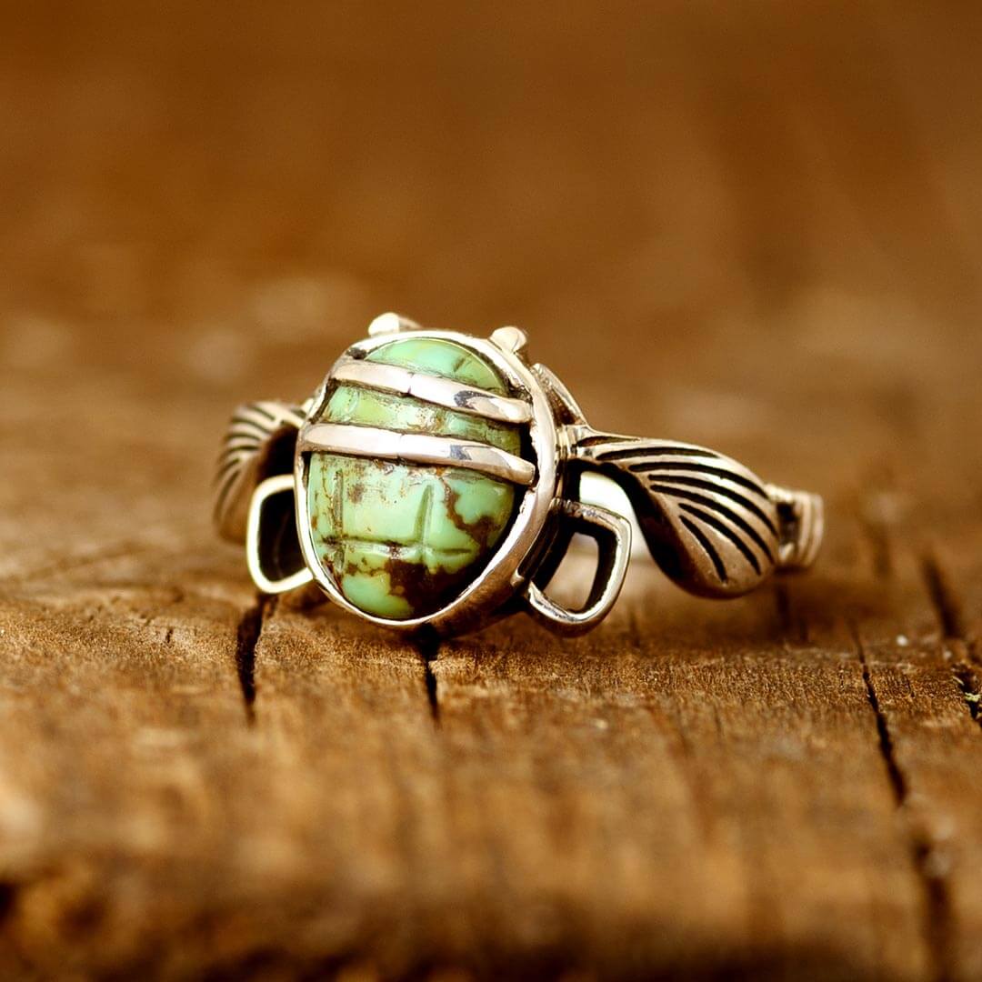 Egyptian Scarab Ring with Turquoise