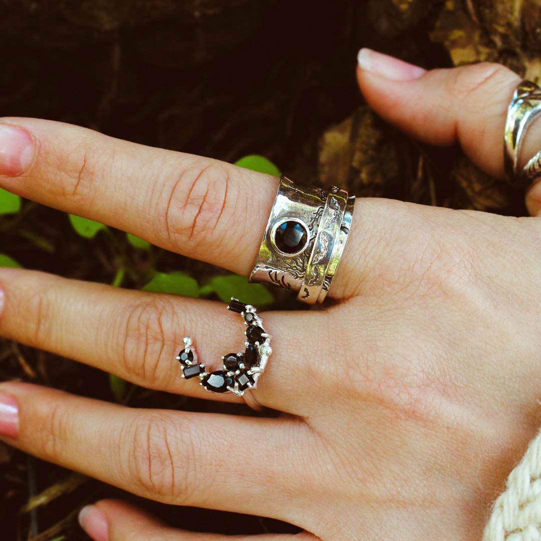 Bats Trees and Onyx Fidget Ring