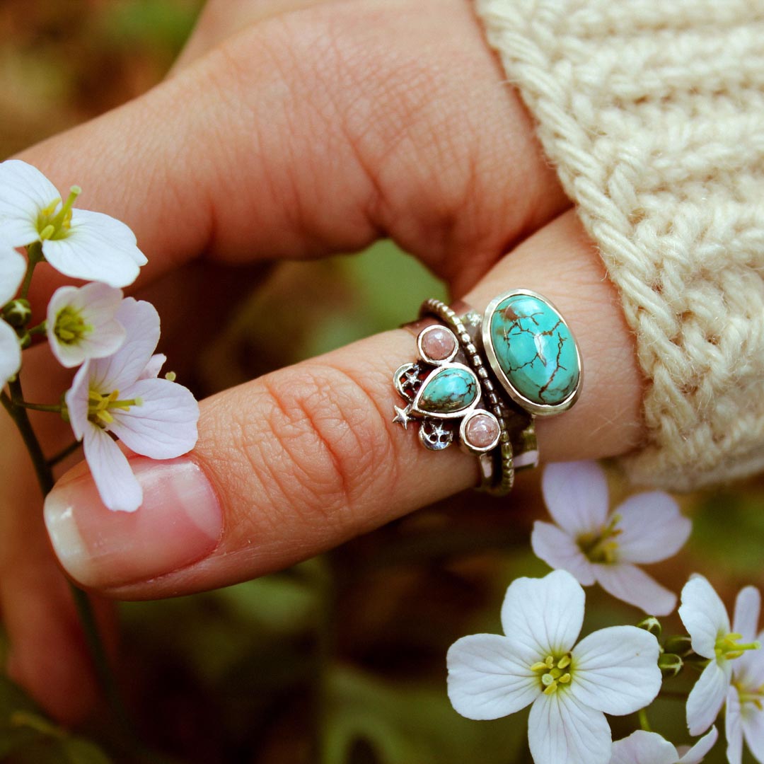 Turquoise and Rhodochrosite Celestial Fidget Ring