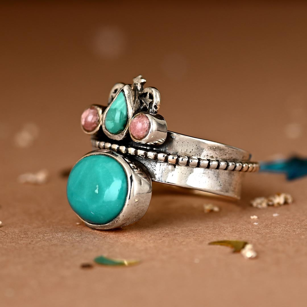 Turquoise and Rhodochrosite Celestial Fidget Ring