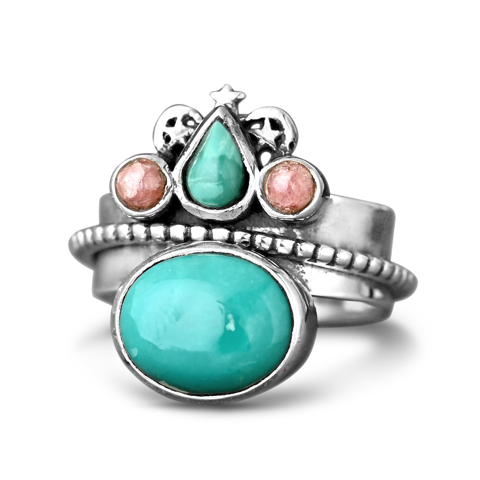 Turquoise and Rhodochrosite Celestial Fidget Ring