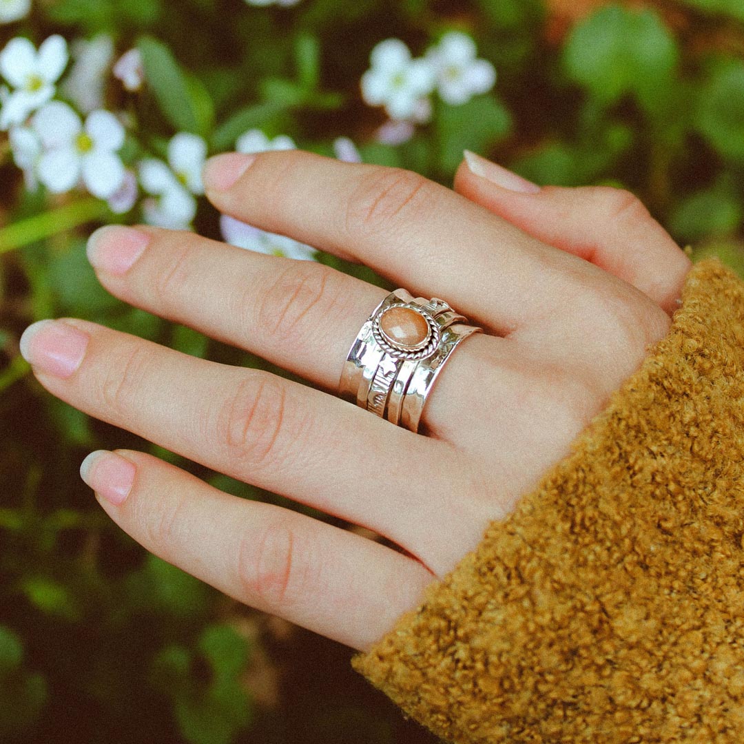 Peach Moonstone Celestial Fidget Ring