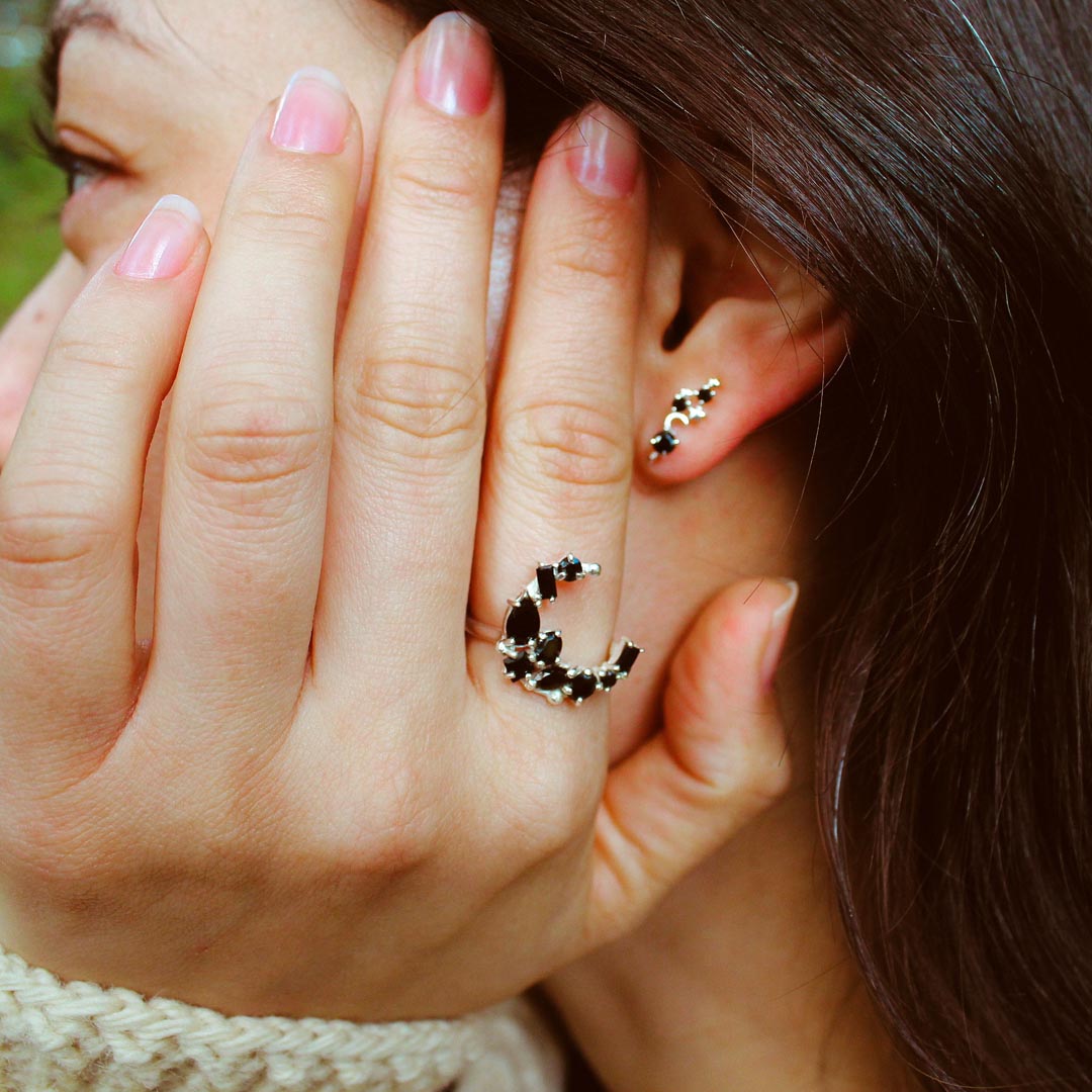 Black Onyx Moon Ring