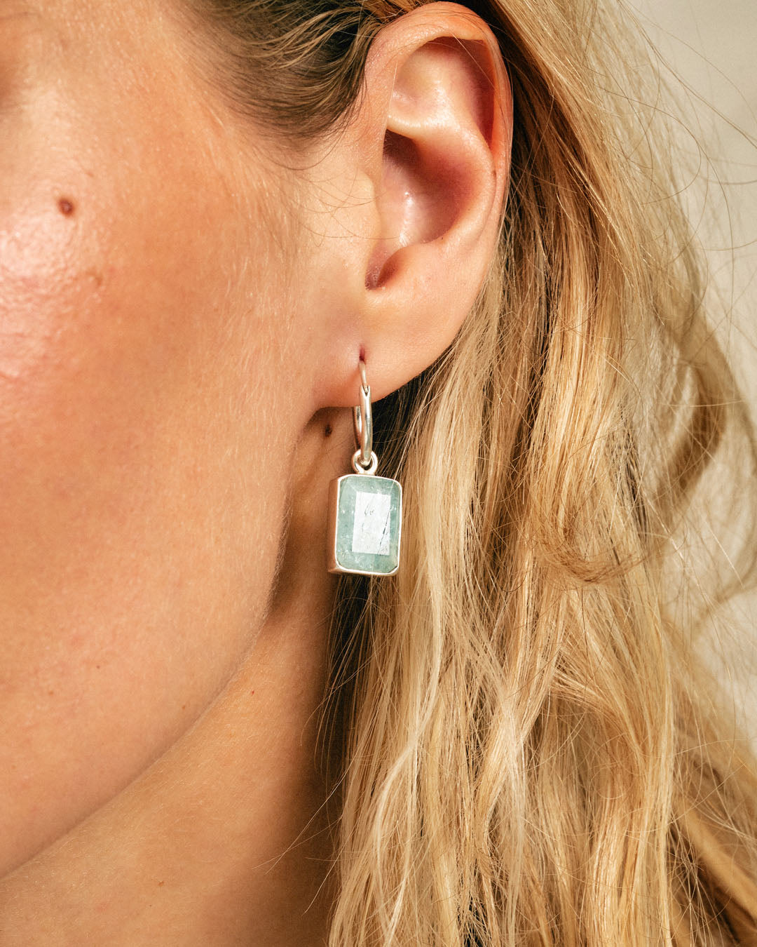 Aquamarine Rectangle Earrings