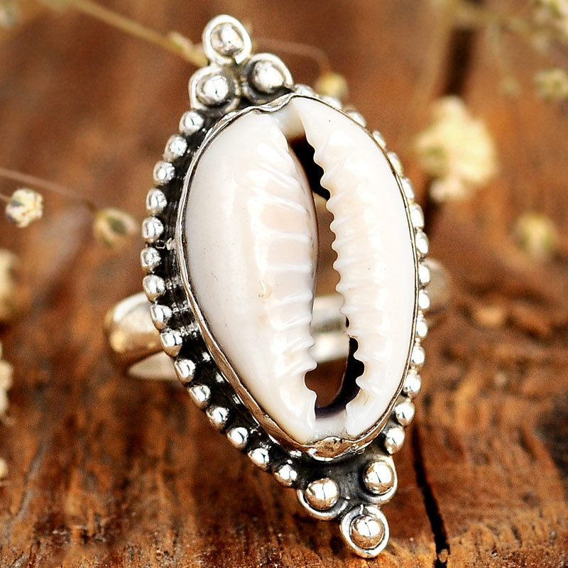 Cowrie Shell Boho Ring Sterling Silver