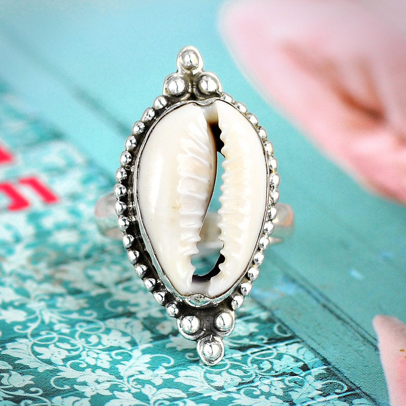 Cowrie Shell Boho Ring Sterling Silver