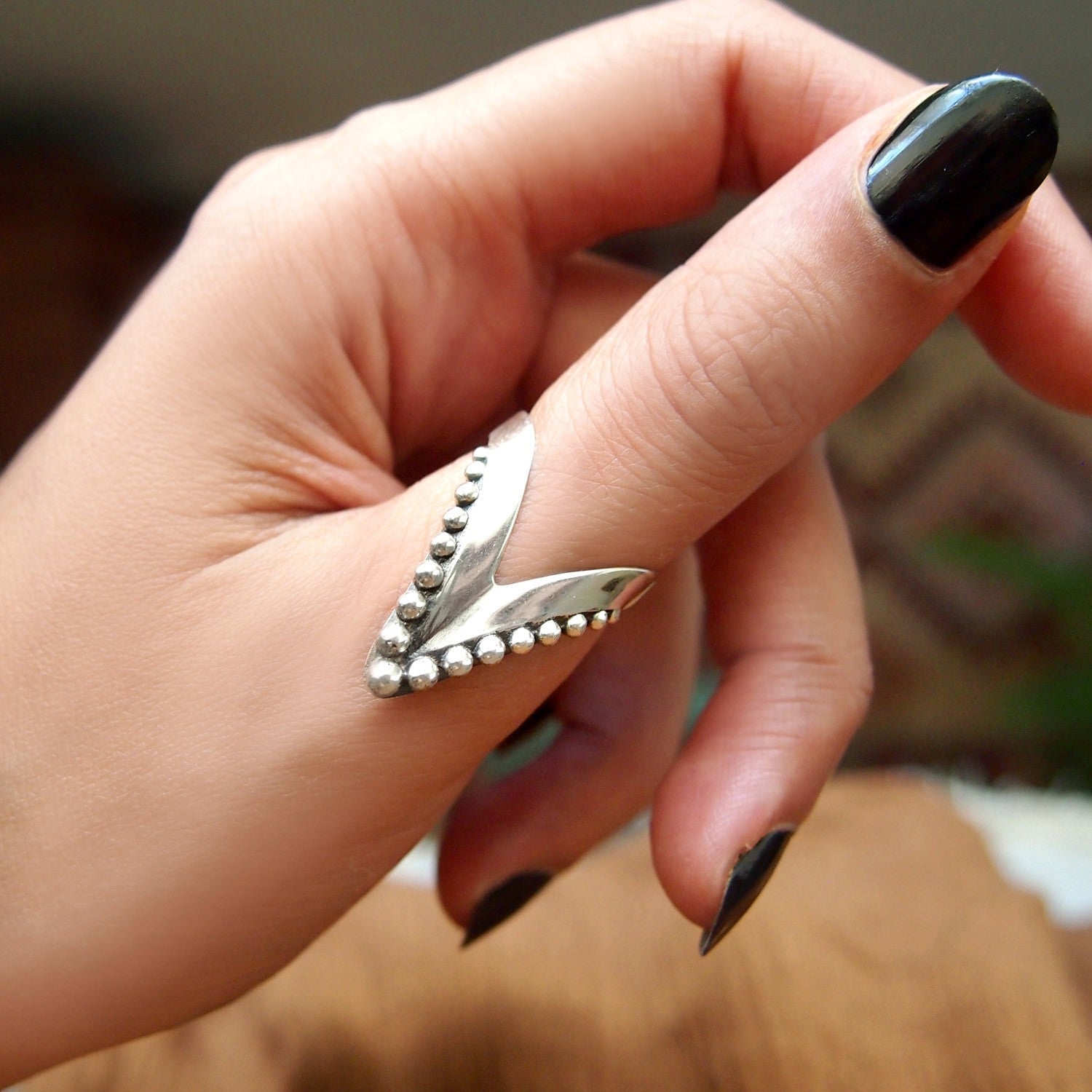 Full Finger Chevron Thumb Ring Sterling Silver